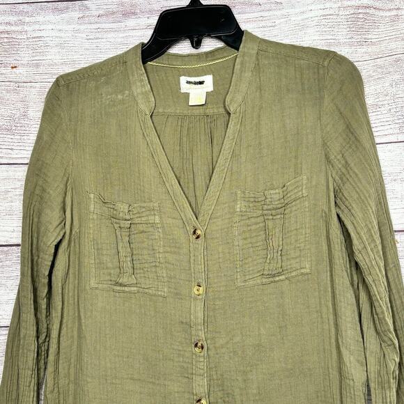Maeve By Anthropologie Katie Green Cotton Gauze Button Down Shirt Dress Size 0 - Picture 4 of 12
